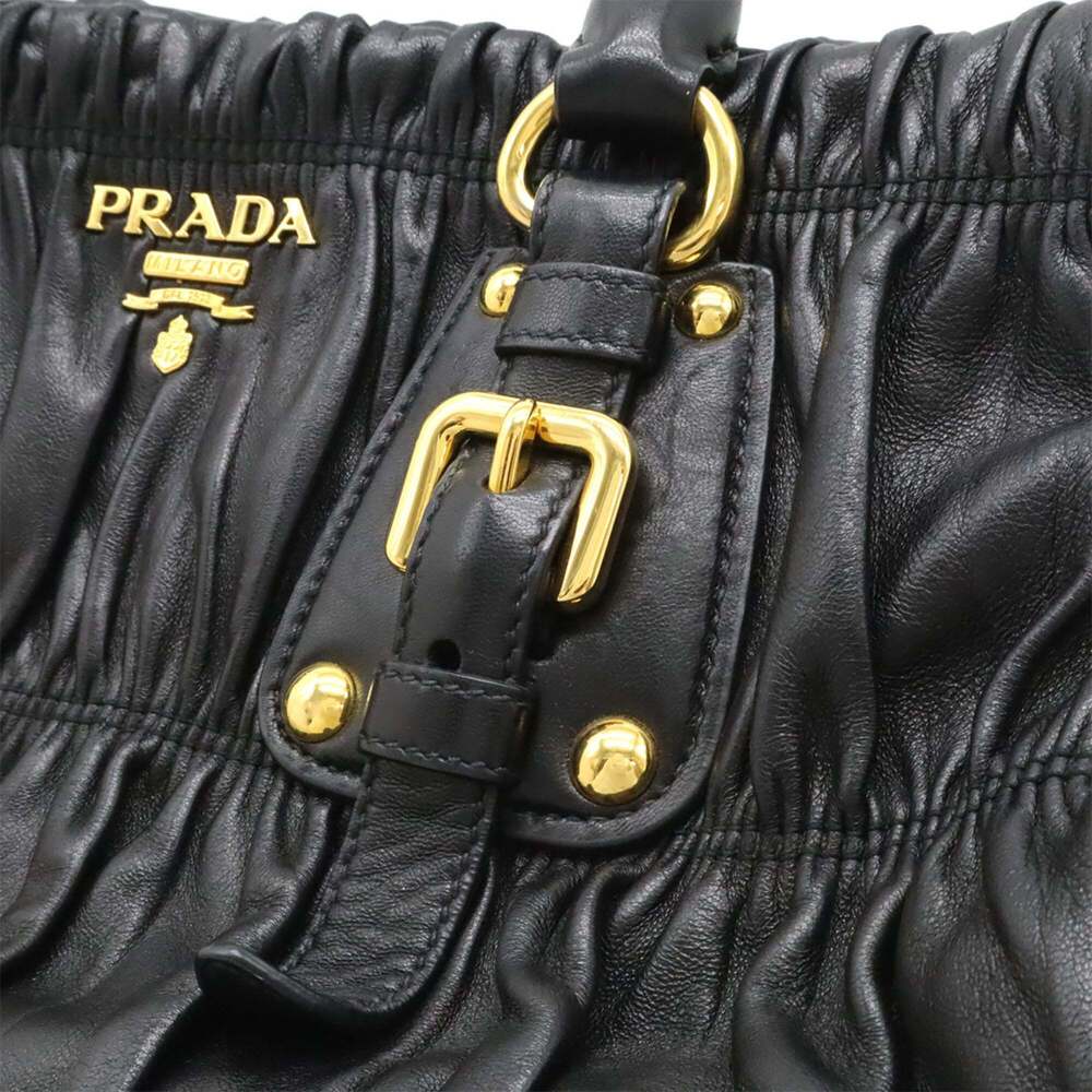 PRADA Gathered Handbag Shoulder Bag Leather NERO Black BN1407 - Picture 10 of 10